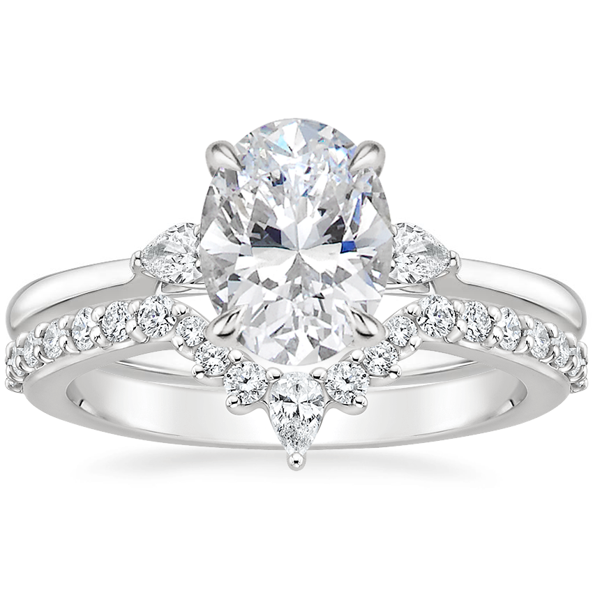 18K White Gold Perfect Fit Three Stone Pear Diamond Ring with Luxe Lunette Diamond Ring 1 3 ct. tw